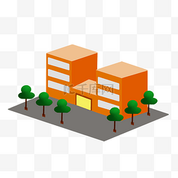 2.5D橘色建筑