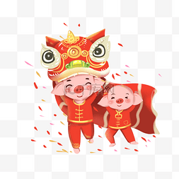猪年春联图片_2019年猪年春节插画系列舞狮