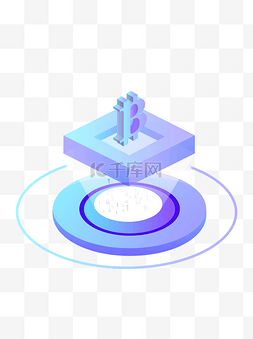区块链素材图片_2.5D渐变区块链比特币