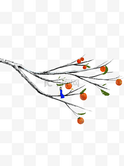 柿子树上的女孩人物插画设计