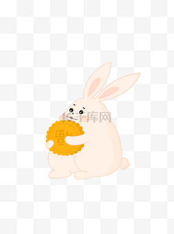 手绘吃月饼的小兔子动物元素