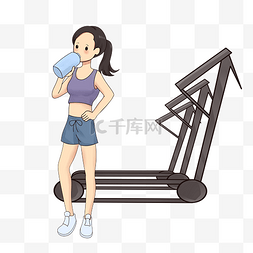 健身馆健身图片_运动女孩喝水插画