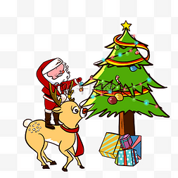 圣诞节圣诞老人圣诞树手绘插画