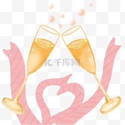 香槟丝带图片_手绘婚礼香槟插画