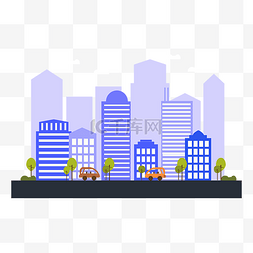 城市汽车蓝色图片_矢量手绘扁平化建筑
