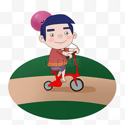 手绘自行车图片_公园骑自行车的小男孩人物形象