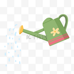 浇水摇钱树图片_卡通绿色水壶插画