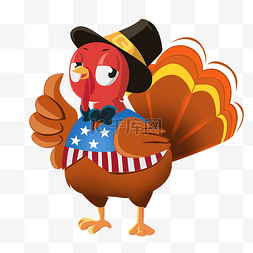 感恩节火鸡图片_穿美国国旗衣服竖拇指的卡通火鸡