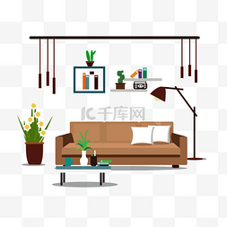 小杯芒果茶图片_书房小居室AI矢量插画