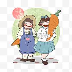 黄色的萝卜图片_手绘抱着萝卜的女孩插画