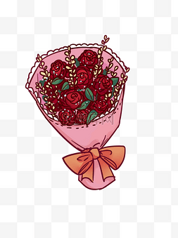 玫瑰花束卡通图片_卡通手绘风玫瑰花束可商用