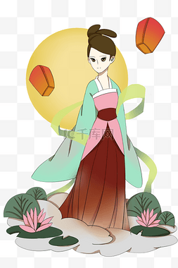 手绘中秋节嫦娥插画素材