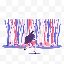 森林里奔跑的漂亮女孩