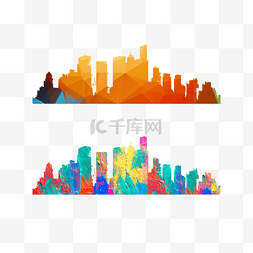 城市彩色城市彩色图片_水彩色城市涂鸦剪影