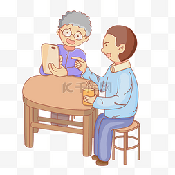躺椅的老人图片_重阳节重阳老人子女教用手机卡通