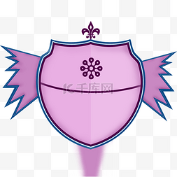 手绘紫色翅膀盾牌