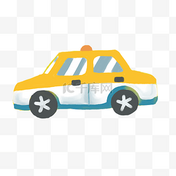 手绘黄色小汽车图片_卡通手绘黄色交通警车插画