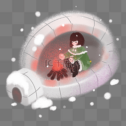 冬季雪景插画图片_冬季旅游烤火的小女孩