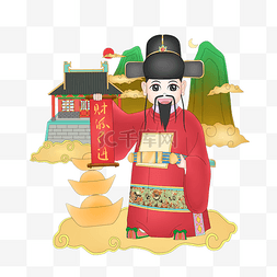 红色条幅图片_手绘红色的财神爷插画