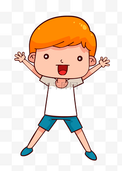 开心的小男孩卡通图片_卡通手绘跳跃开心的小男孩