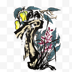 黑白手绘插画植物图片_夏季一树芒果手绘插画
