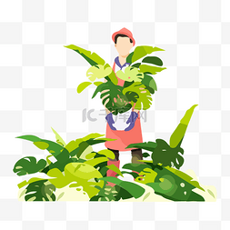 绿色植物矢量图图片_花店的少年插画风格扁平矢量免抠