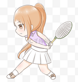 网球女孩弯腰接球插画