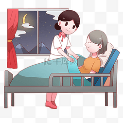 黄色和白色图片_医疗人物和病床插画