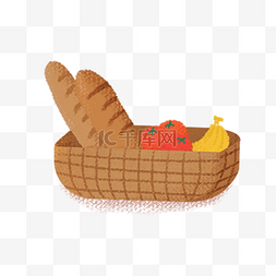 香蕉图片_装面包水果的篮子插画