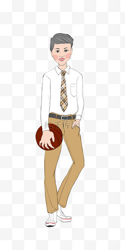 白衬衣ps素材图片_拿着篮球的男高中生