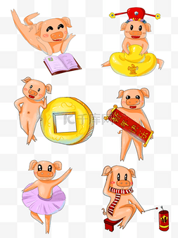 猪年春节新年快乐图片_商手绘用简约猪IP猪年春节主元素