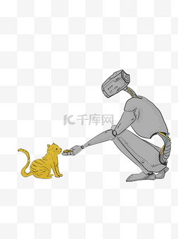 智能循环箱图片_卡通机器人喂猫咪可商用元素