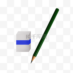 手绘绿色铅笔图片_绘画工具铅笔橡皮