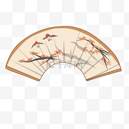 扇面素材图片_水墨画扇面小鸟植物插画