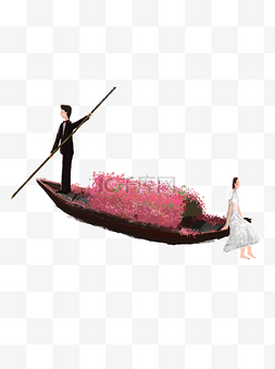 乘坐花船的新郎新娘人物设计