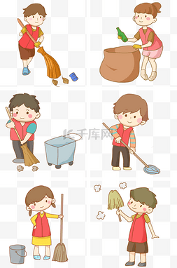 志愿者社区服务清洁打扫免抠PNG素