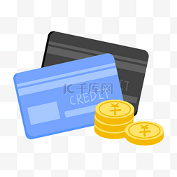 蓝色钱币图片_手绘金融银行卡插画