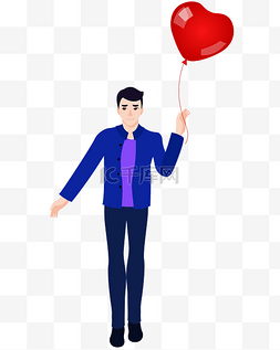 红色气球免扣素材图片_矢量手绘卡通男士爱心气球