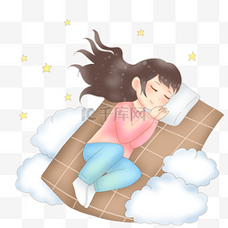 睡觉的女孩和云朵插画