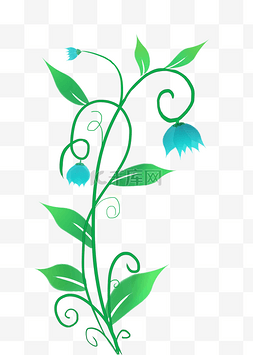 春天绿色植物插画图片_蓝色花朵花藤插画