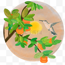柿子背景图图片_中国风水彩水墨秋果累累手绘免抠