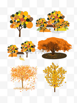 秋天金色树木落叶植物矢量素材合