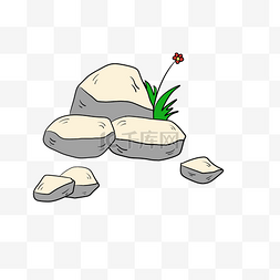 绿色米色图片_手绘米色石头和植物