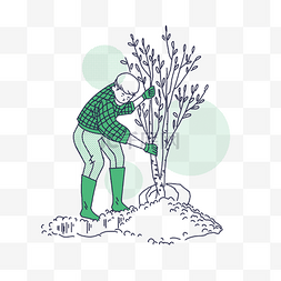 植树节男孩挖坑种树绿色系