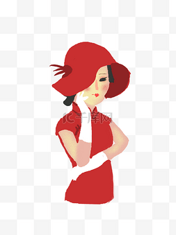 红帽子气质旗袍美女