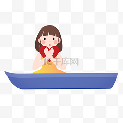 小女孩坐在船上 