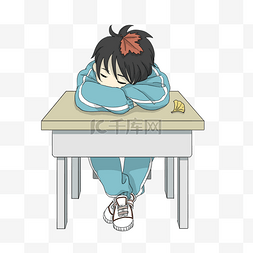 男孩趴桌子睡觉卡通插画