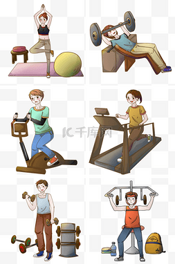 健身馆健身图片_健身锻炼手绘插画