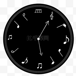 欧式钟表指针图片_黑白欧式简约音符精美时钟免抠矢