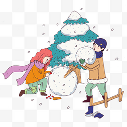 玩下图片_大寒节气打雪仗滚雪球人物插画